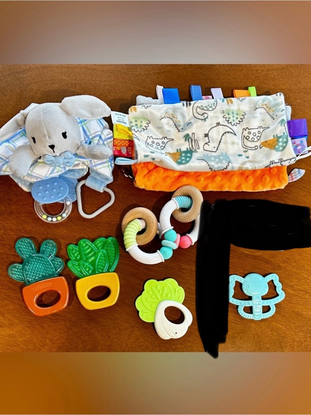 Soft Bunny Teether and Sensory Tag Blanket Set - Multi-Color